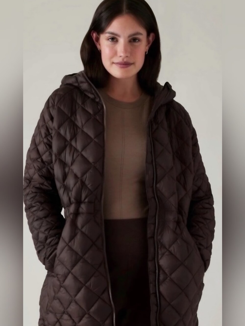 Athleta Quilted Hooded Puffer Jacket - Chocolate Brown - Picture 2 of 11